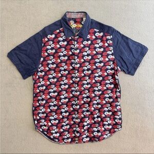 Robert Graham Shirt Medium Men's Short Sleeve Button Up Linen Cotton Blue Floral
